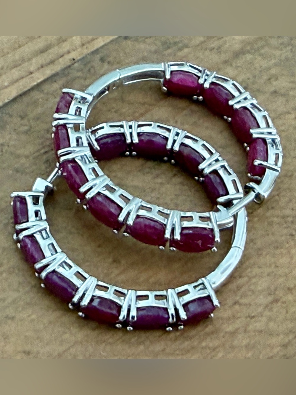 DK 925 STERLING SILVER RED RUBY INSIDE OUT HOOP EARRINGS 1.25β JTV HSN
